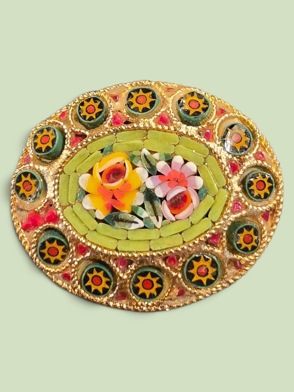 Vintage-Inspired Green Floral Mosaic Brooch - Designer Style - Picture 5 of 5